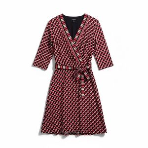 Elegant Black and Pink Patterned Wrap Dress